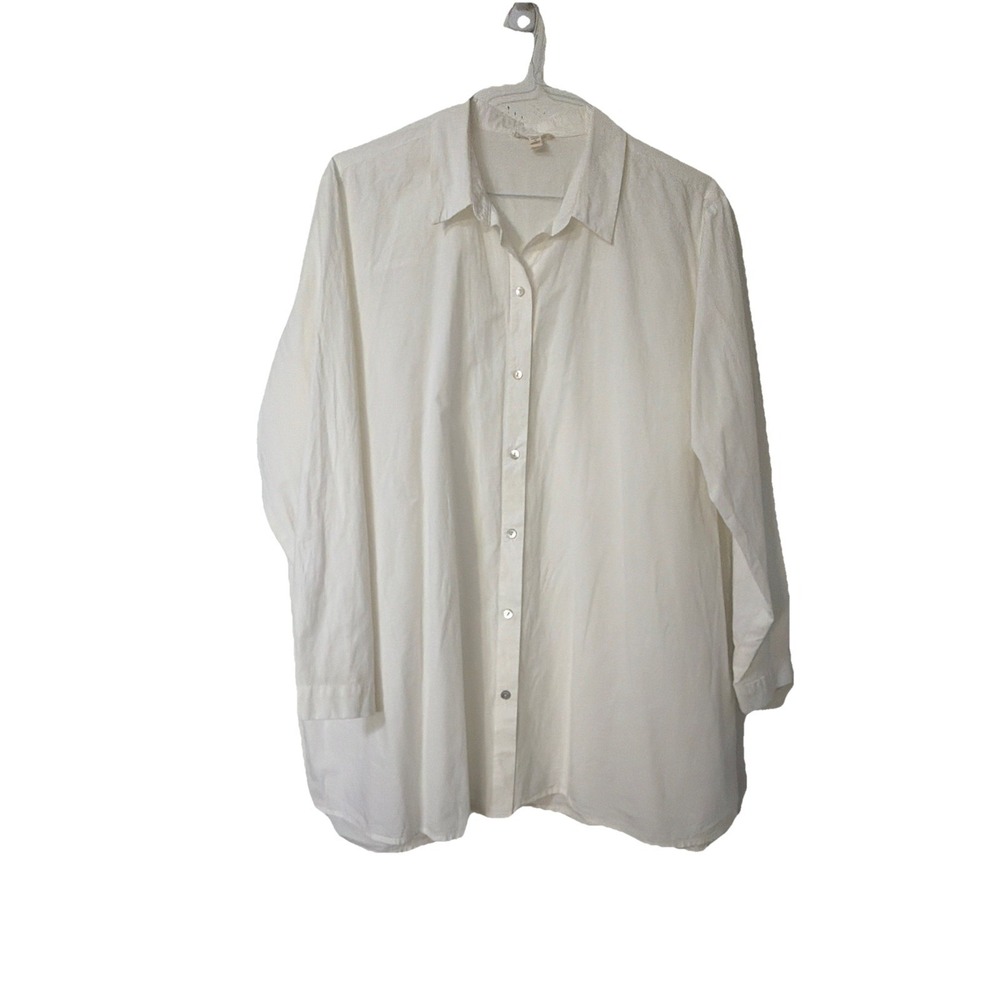 Eileen Fisher Organic Cotton White Button Down Shirt Knit Size 1X Lagenlook Boho